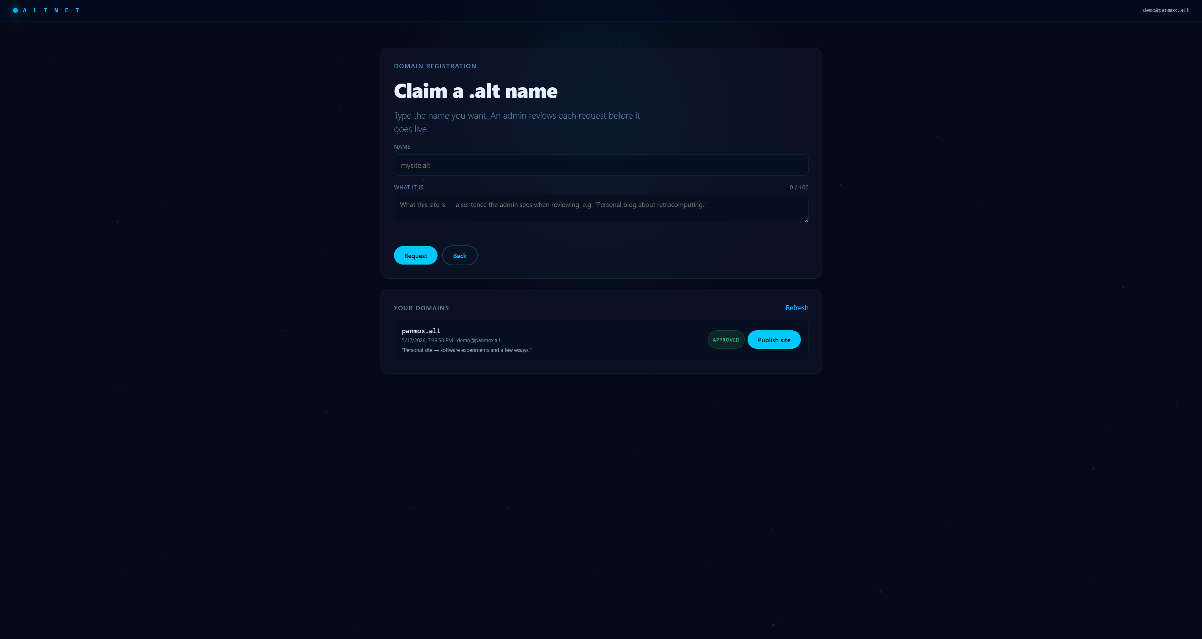 AltNet — claim a .alt name