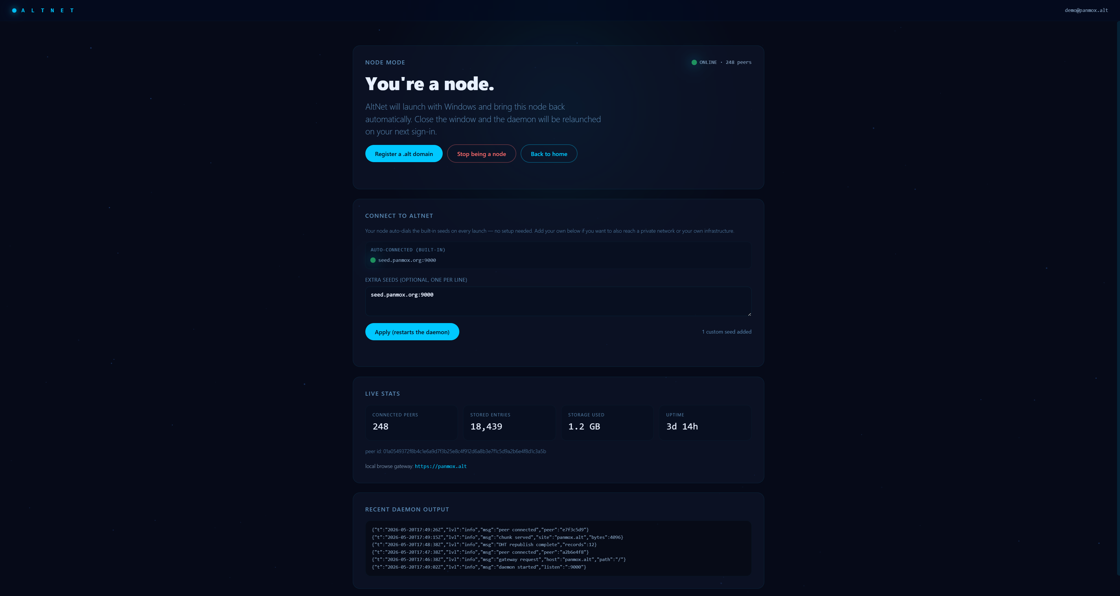 AltNet — Node Mode: You're a node