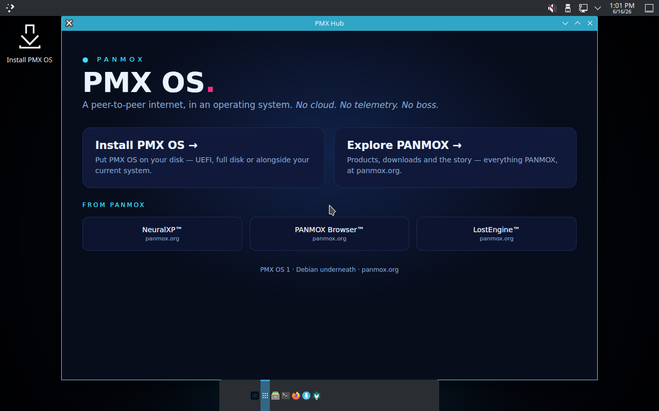 PMX Hub — the welcome app on PMX OS